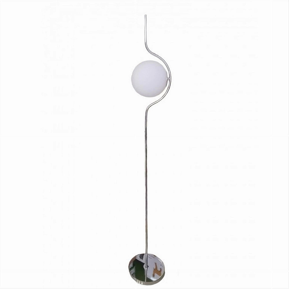 Trade Shop - Lampada Da Terra Argento Con Sfera Vetro Bianco Piantana E27 Design Moderno 33900 -
