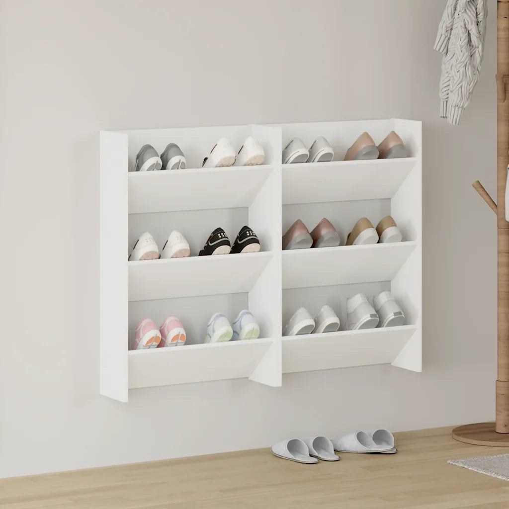 Scarpiere a Muro 2pz Bianche 60x18x90 cm in Legno Multistrato 806760