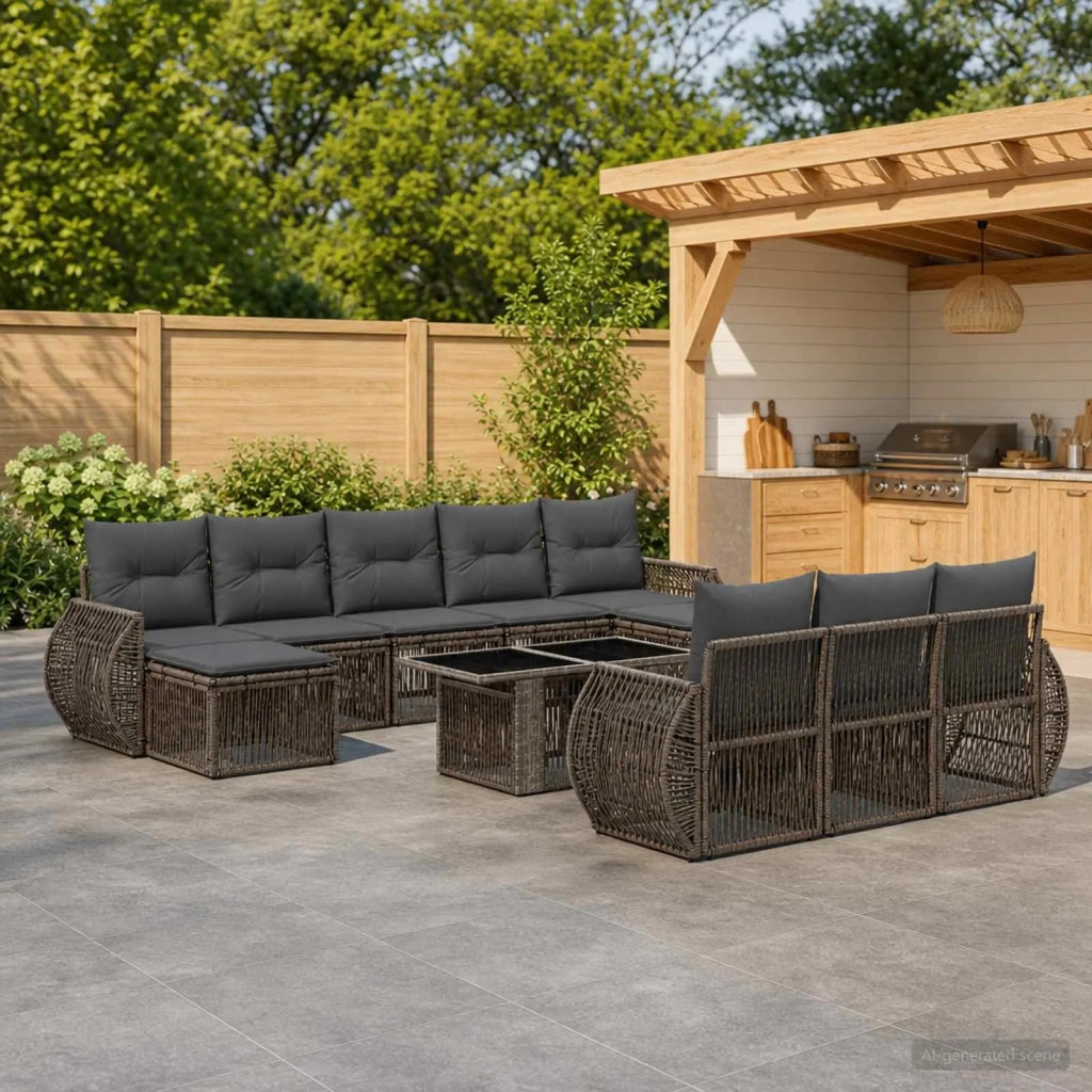 Set Divano da Giardino 11 pz Grigio e Grigio Scuro polyrattan 3437006