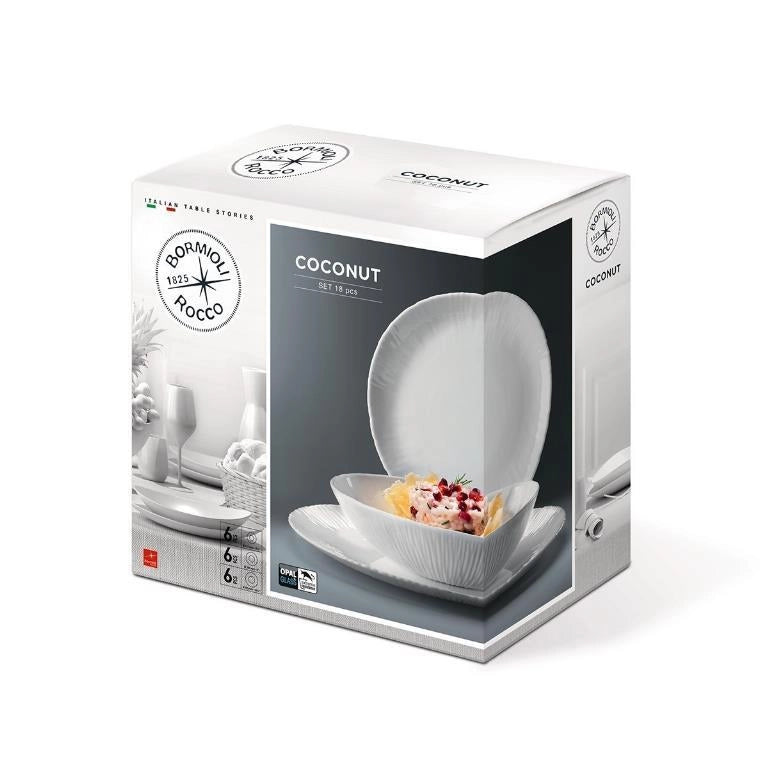 Servizio di Piatti da Tavola bormioli coconut bianco 18 pezzi