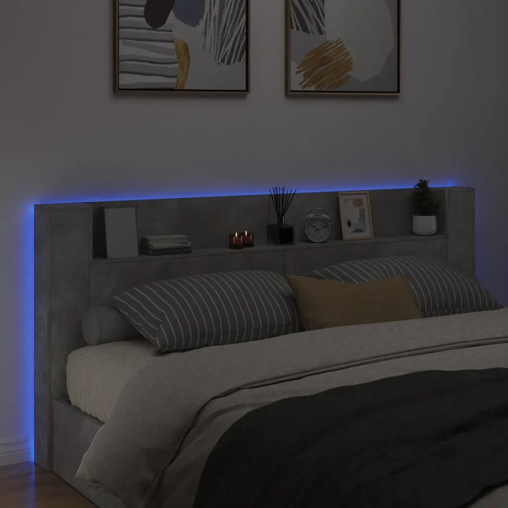 Testiera con Contenitore a LED Grigio Cemento 220x16,5x103,5 cm 839276