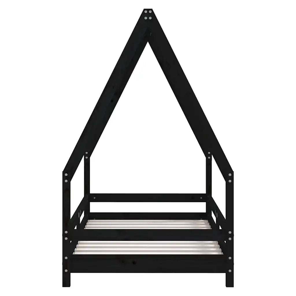 Giroletto per Bambini | Letto Infantile | Lettino Nero 80x160 cm in Legno Massello di Pino