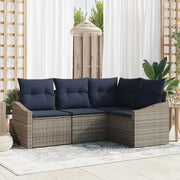 Set Divano da Giardino 4 pcs Grigio e Blu Navy polyrattan