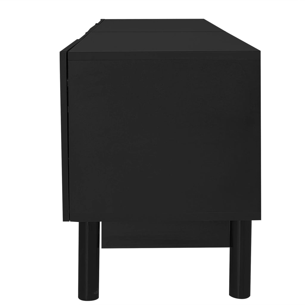 OKWISH Mobile TV con 4 Ante e Ripiani, Frontali Ondulati senza Maniglie, per Soggiorno, MDF e Pannelli di Particelle, Nero, 169 × 34 × 45.5 cm