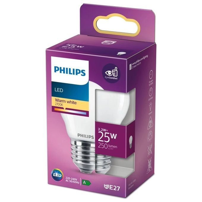 Philips 8718699763459 Lampadina LED a Filamento Sfera P45 E27 25 W 250 lm 2700 K Classe E Smerigliata colore Bianco
