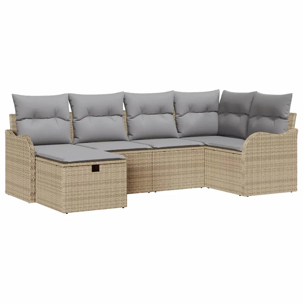 Set Divano da Giardino con cuscino 6 pcs Beige Poly Rattan