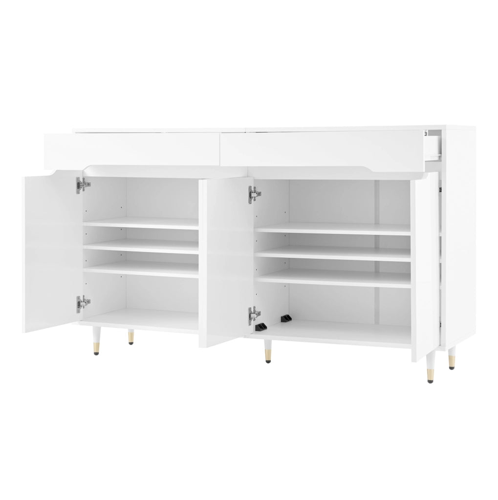 Scarpiera ULEVR 140x39x84 cm con 2 ante, 2 cassetti e ripiani regolabili, bianca e oro