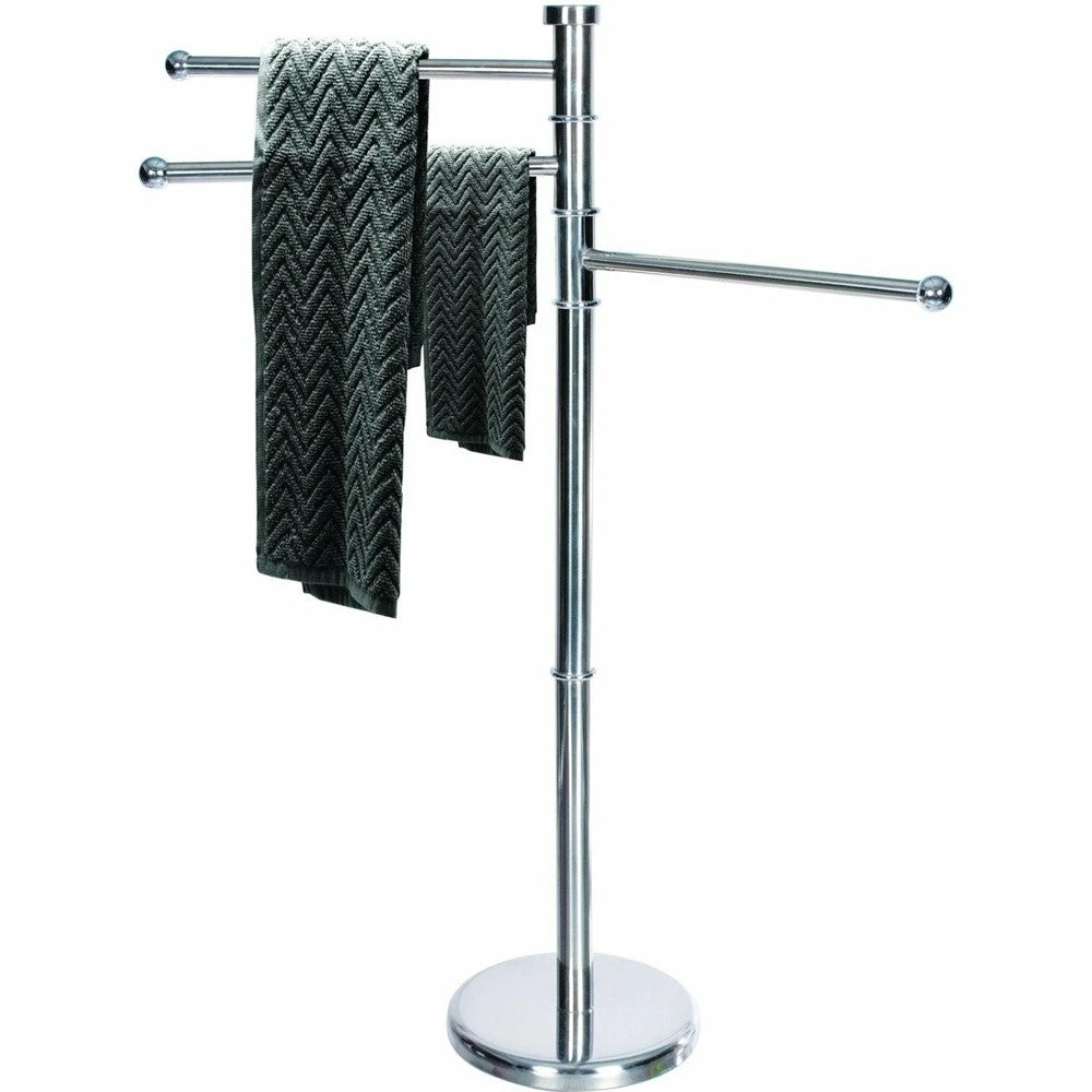 Trade Shop - Piantana Portasciugamani A 3 Posti Bracci Rotanti H87cm In Acciaio Inox Satinato Bagno -