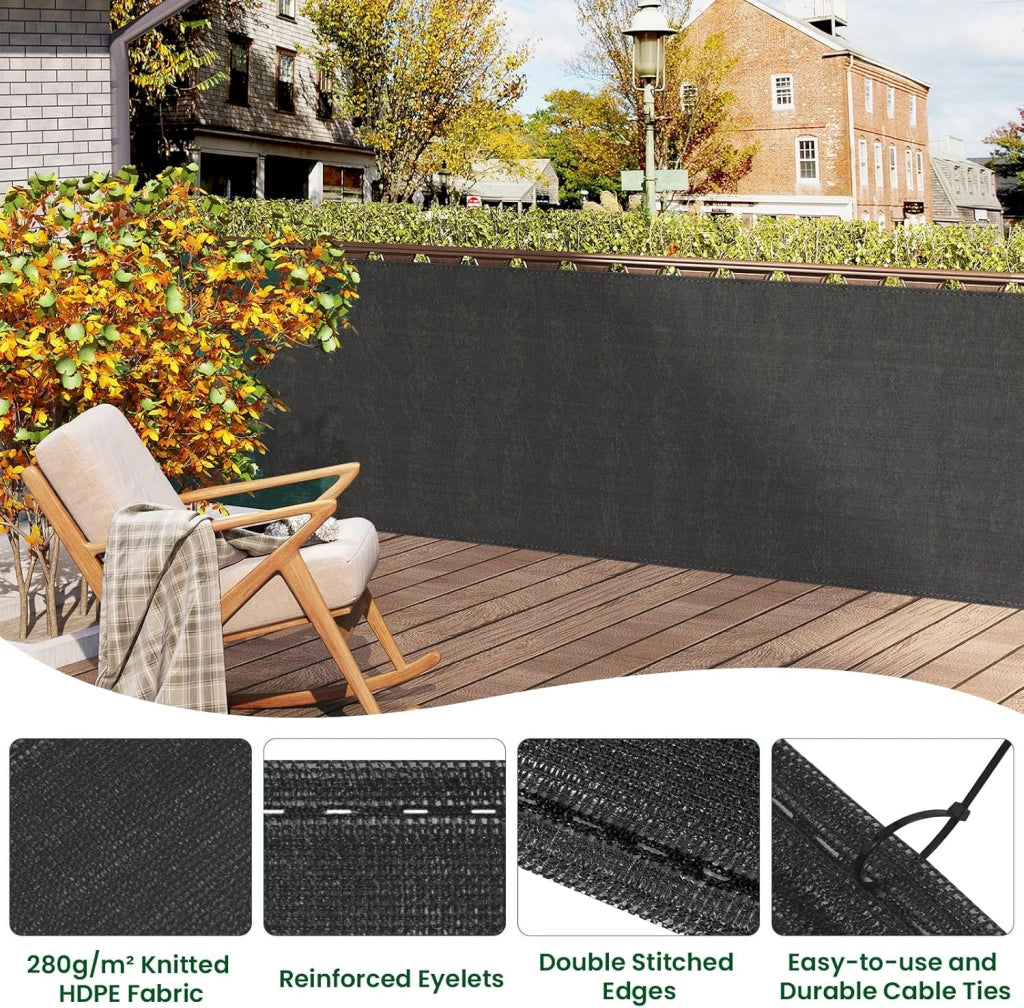 Rete Ombreggiante 1,2x25 m HDPE 280g/m², Frangivista per Recinzione Giardino, Telo Frangivento da Esterno, con Occhielli e Fascette, Resistente alle Intemperie, per Balcone, Antracite