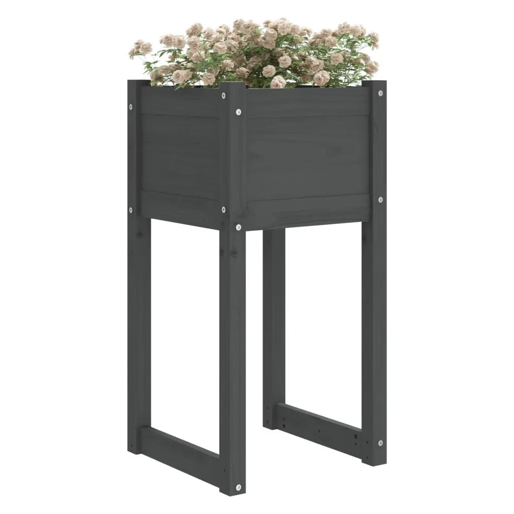 2 pz Fioriere | Cassetta per fiori | Vaso Grigio 40x40x81 cm in Legno Massello di Pino
