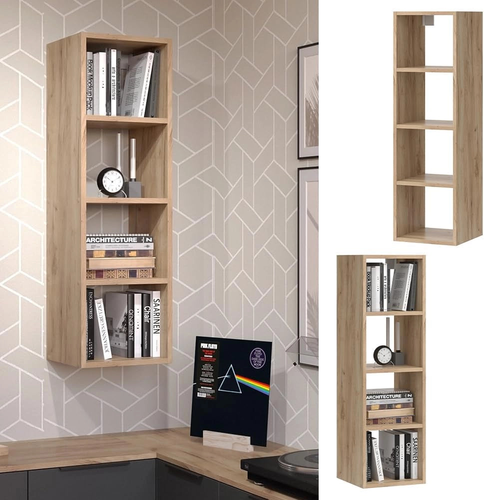 Scaffale a muro Wido, Antracite, 30 x 100 cm con 4 ripiani aperti, per l’archiviazione a parete di libri e oggetti decorativi