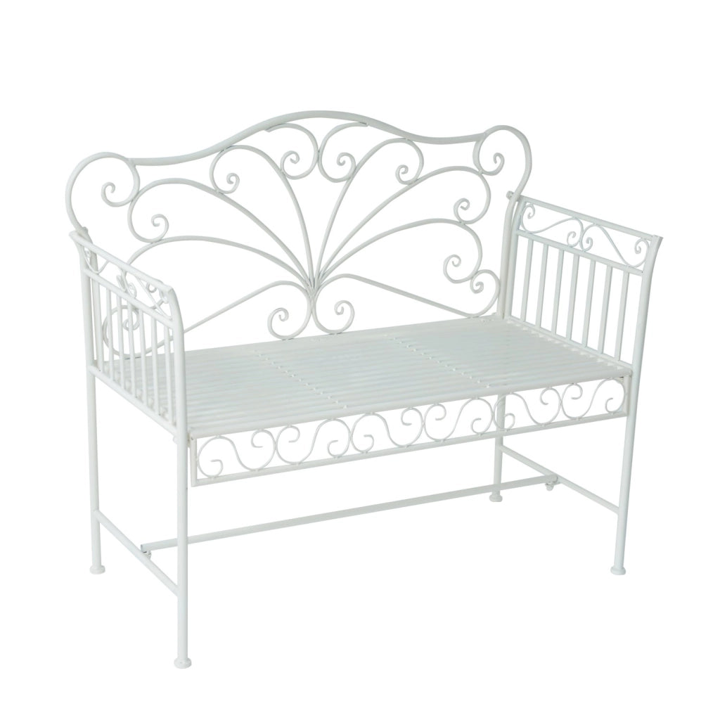 Easycomfort Panchina da Esterno a 2 Posti , Panchina Biposto da Giardino Stile Romantico Ferro 113.5 x 50 x 96cm Bianco