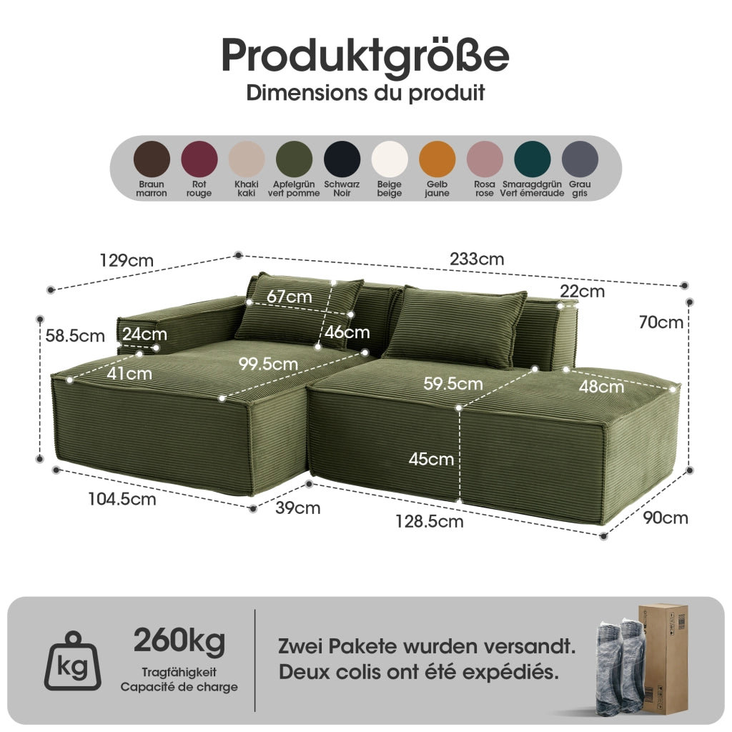 Divano 235.0x129.0x70.0 cm compatto in poliestere verde