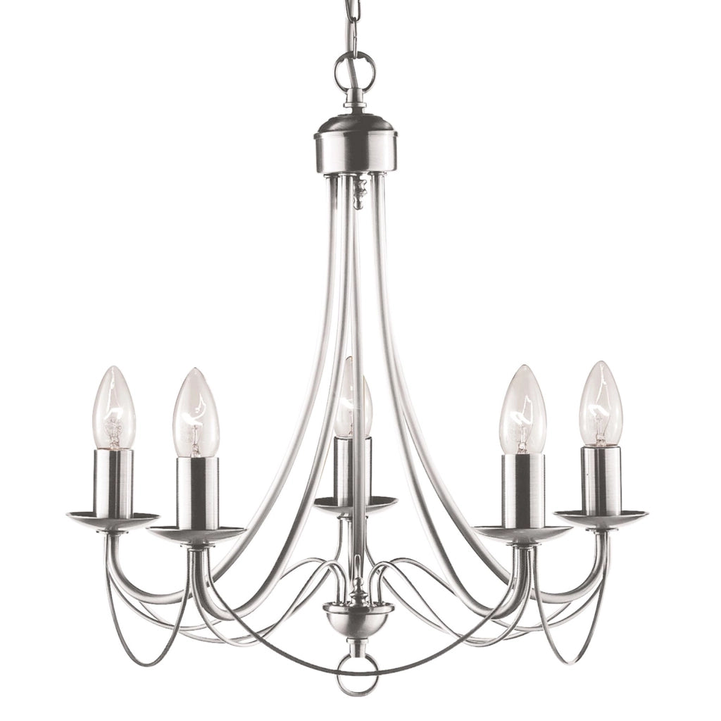 Lampadario Industrial-Nordico Maypole Acciaio Argento 5 Luci E14