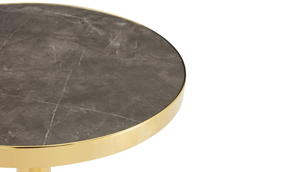 Tavolino rotondo in MDF effetto marmo grigio e oro