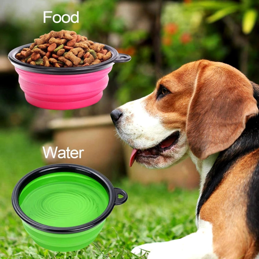 Ciotola da Viaggio per Cani e Gatti 450 ml, Pieghevole per Acqua e Crocchette, in Silicone Portatile Con Moschettone (Rosso)