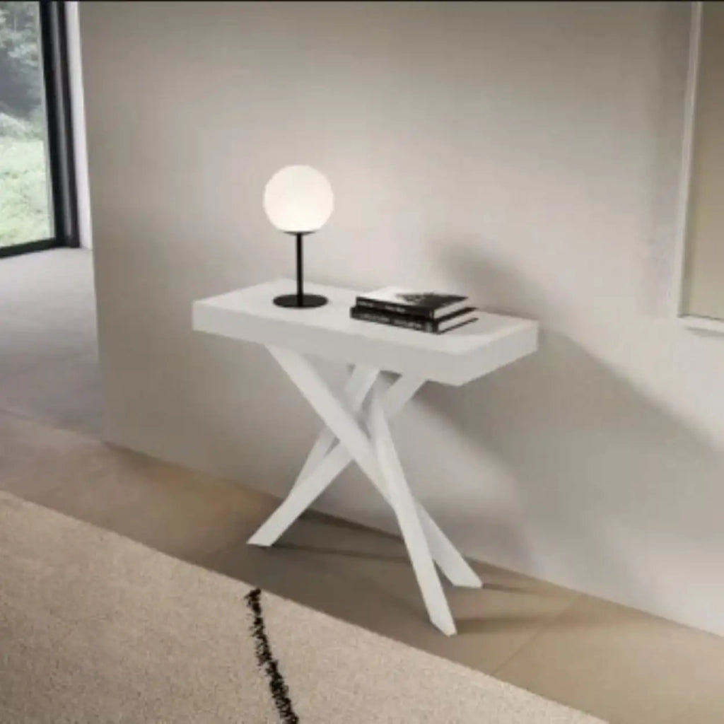 Consolle allungabile 90x40/196 cm Saki Small Premium bianco frassino gambe bianche