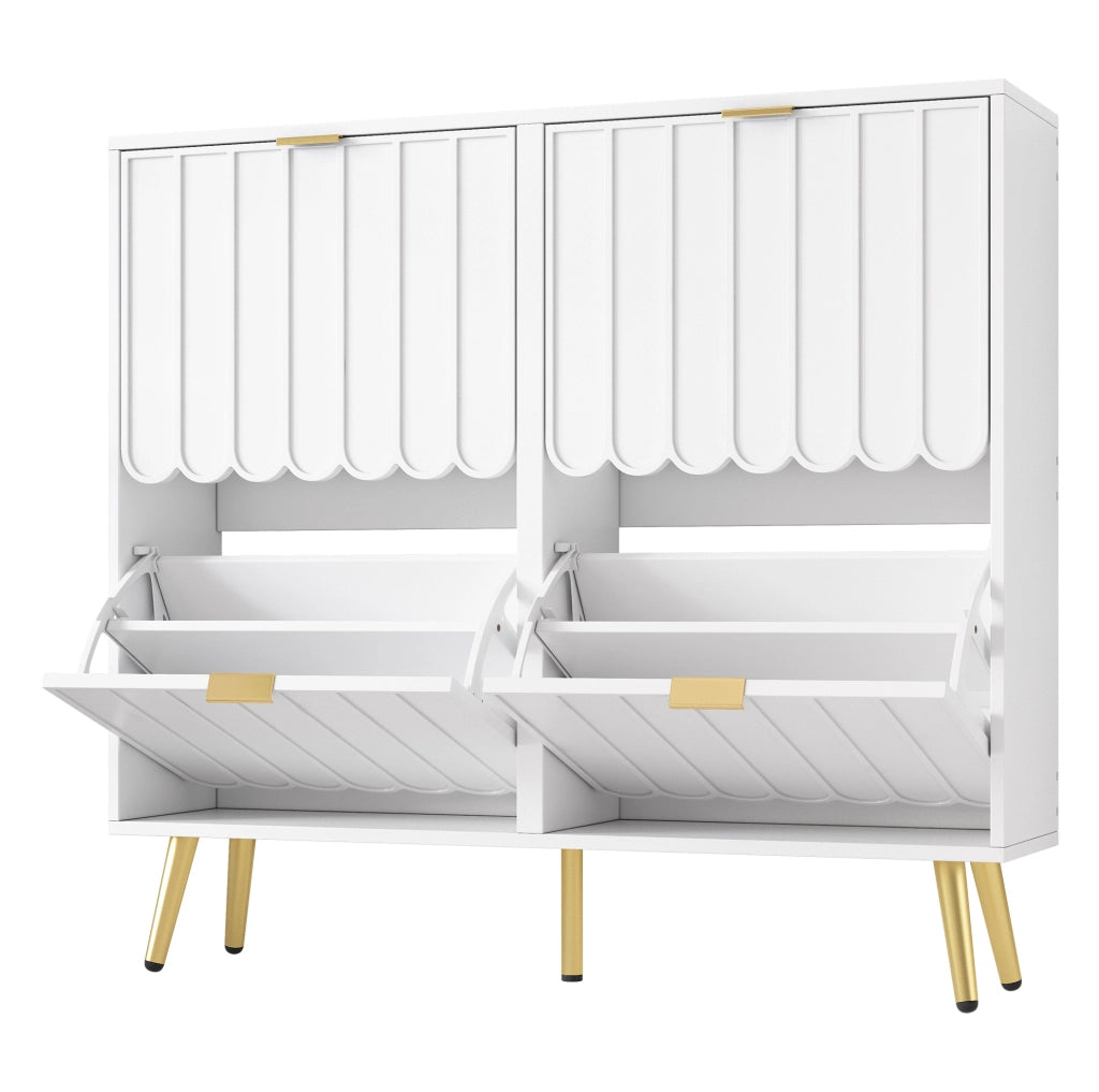 Scarpiera salvaspazio a 4 ribalte con frontali ondulati; 100x24x91;5 cm; bianco