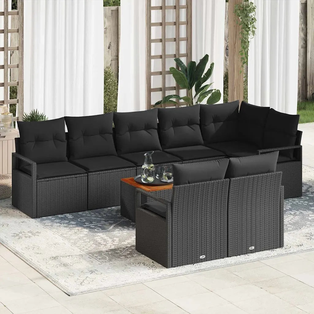 Set Divano da Giardino con archiviazione 9 pcs Nero polyrattan 3356392