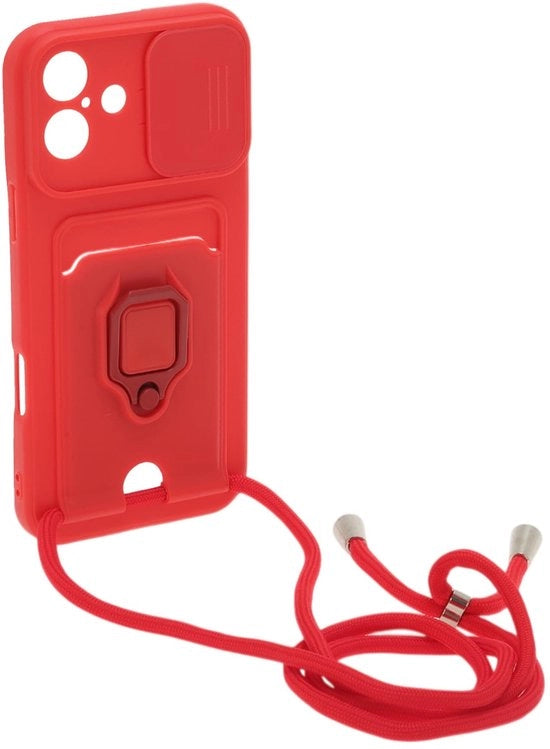 Supporto per iPhone 16 Plus - Cintura regolabile - Catena per telefono - Protezione per telefono - Copertura per fotocamera - Stand per telefono con slot per carte di credito