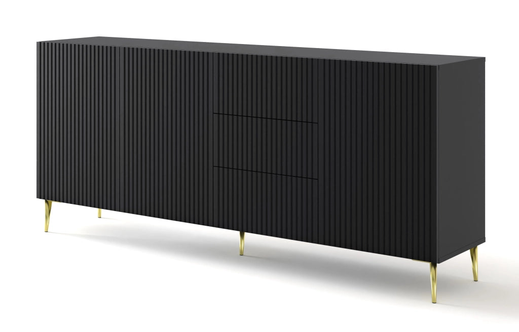 BIM FORNITURE mobile tv soggiorno RAVENNA cm 200x42x87H Nero opaco piedi oro