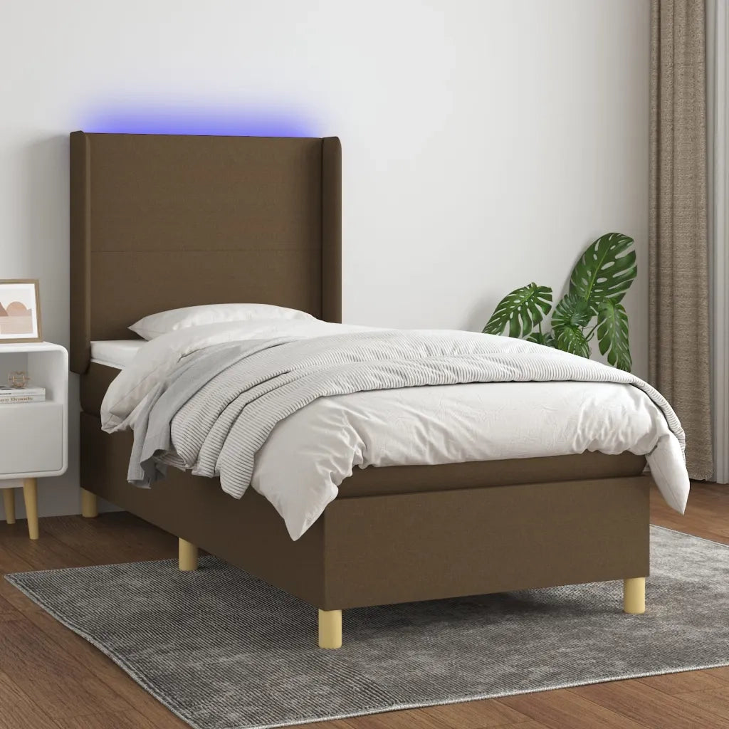 Letto a Molle Materasso e LED Marrone Scuro 80x200cm in Tessuto cod mxl 57876