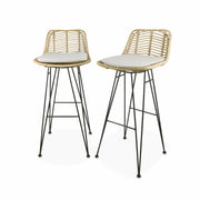 Set di 2 sgabelli da bar in metallo e rattan, beige