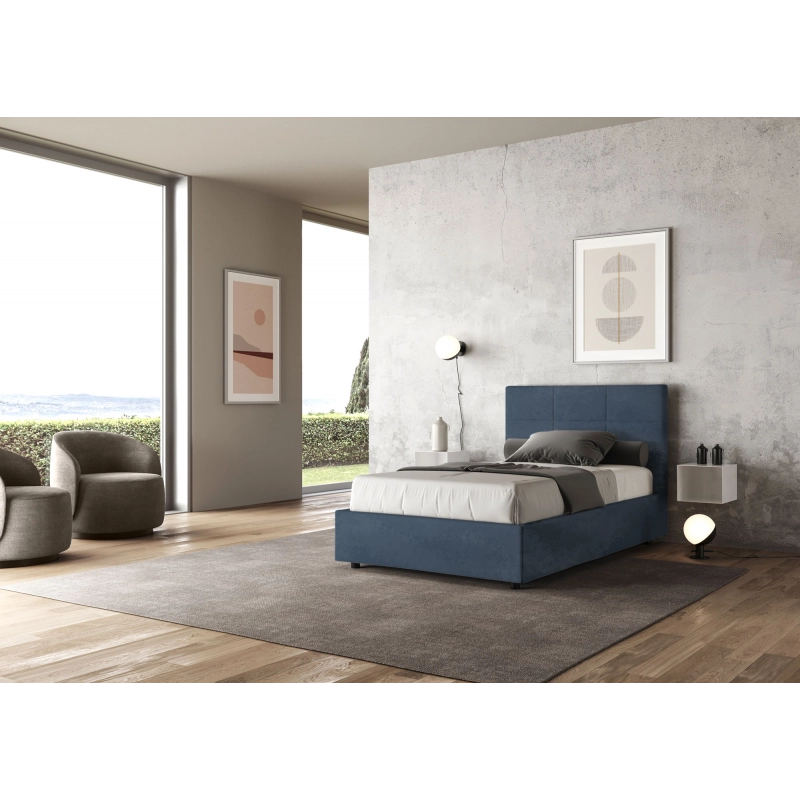 Letto imbottito 1 piazza e mezza 120x190 cm Mika - Contenitore,Microfibra,Blu