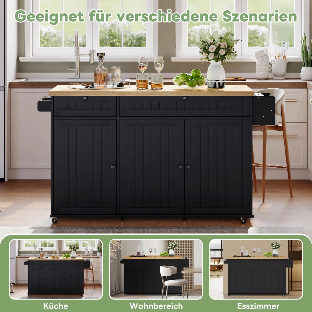 ISOLA CUCINA Pieghevole 137 x 89,5 x 45 cm MDF Naturale/Nero