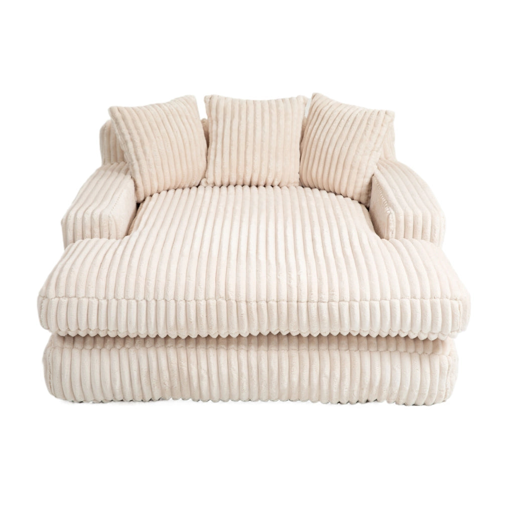 Chaise longue in corduroy 125x155x63 cm con 3 cuscini; beige