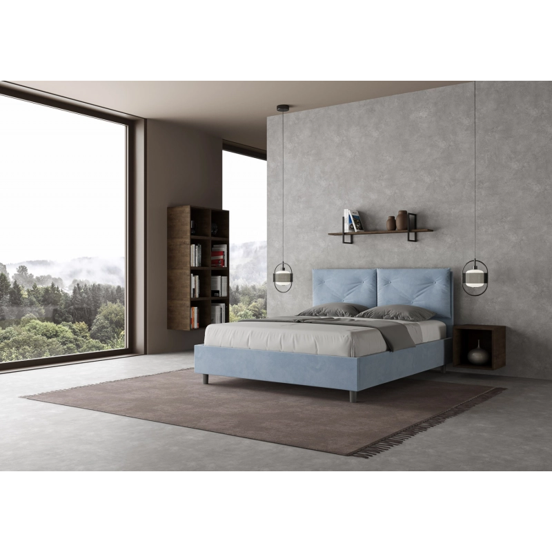 Letto imbottito Matrimoniale 160x200 cm Appia - Contenitore,Microfibra,Azzurro