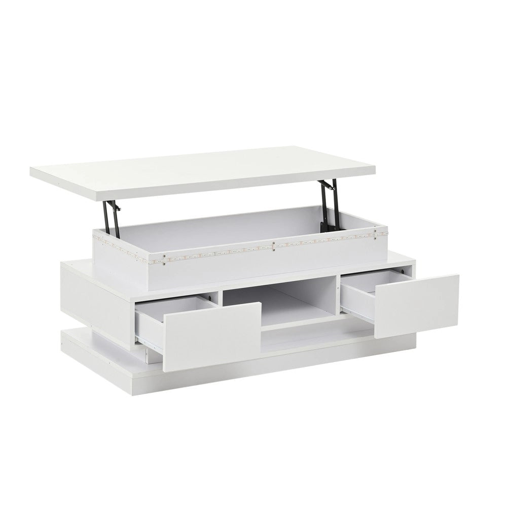 Tavolino da caff¨¨ con cassetti e LED ¨C Minimal ¨C Bianco lucido MDF 100x50x40