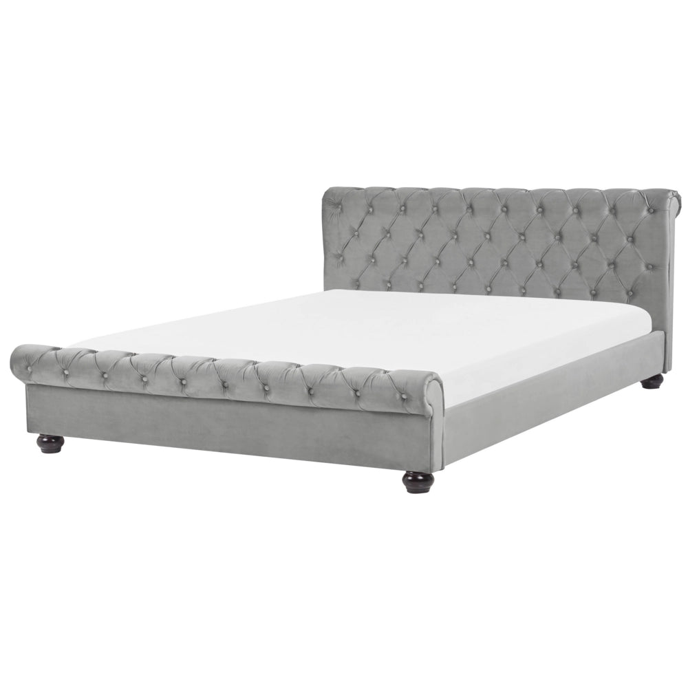 Letto matrimoniale Imbottito in Velluto di colore Grigio Chiaro con Rete a Doghe 180 x 200 cm