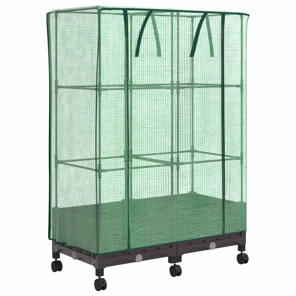 Vaso da Giardino con Copertura per Serra e Ruote 2 pz Marrone 3422974