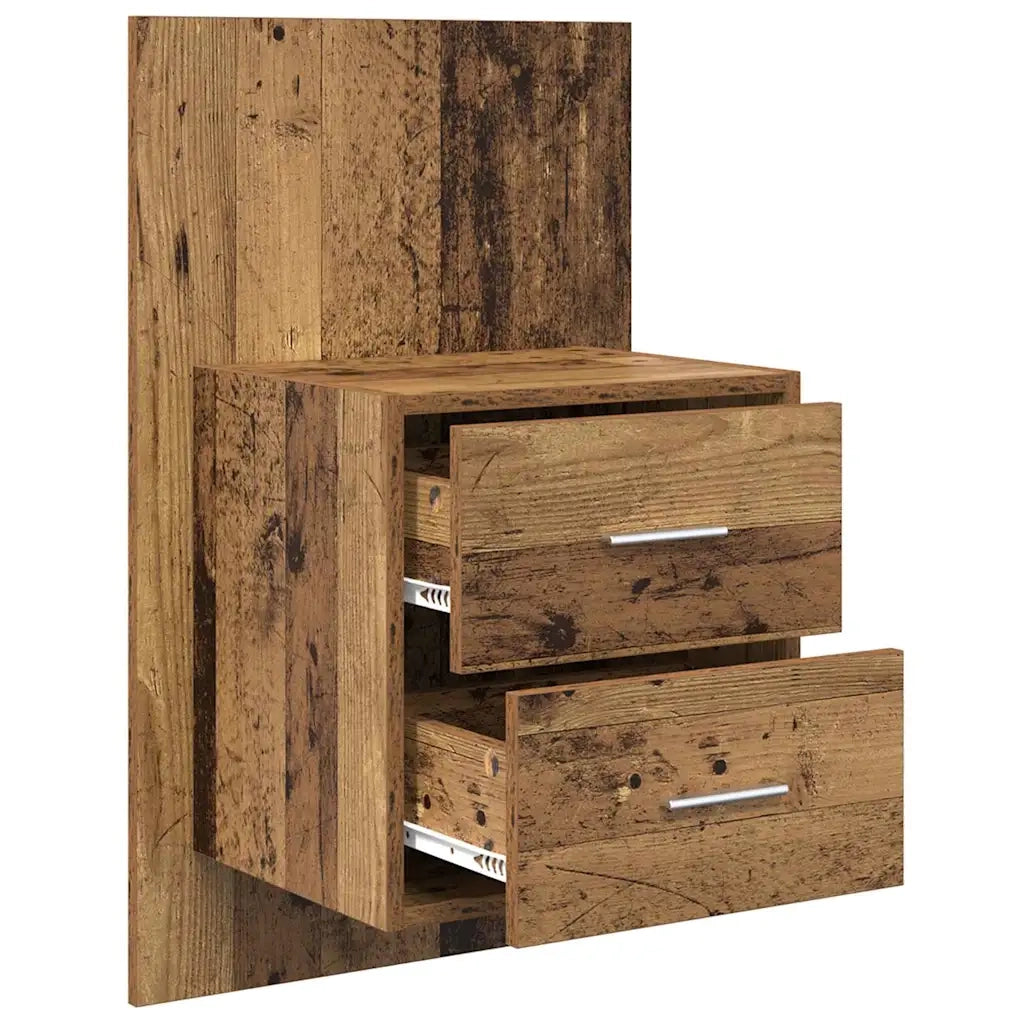 Set di 2 Mobiletto da Comodino | Armadio da Notte | Mobiletto da notte a parete con cassetto Legno vecchio