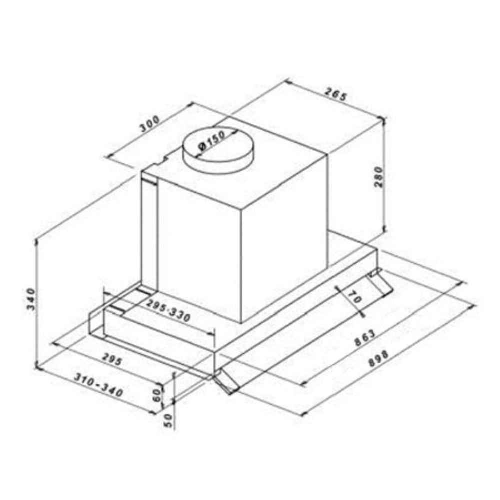Cappa sotto pensile potenza aspirante 550 m3/h inox Keller 90 Samet