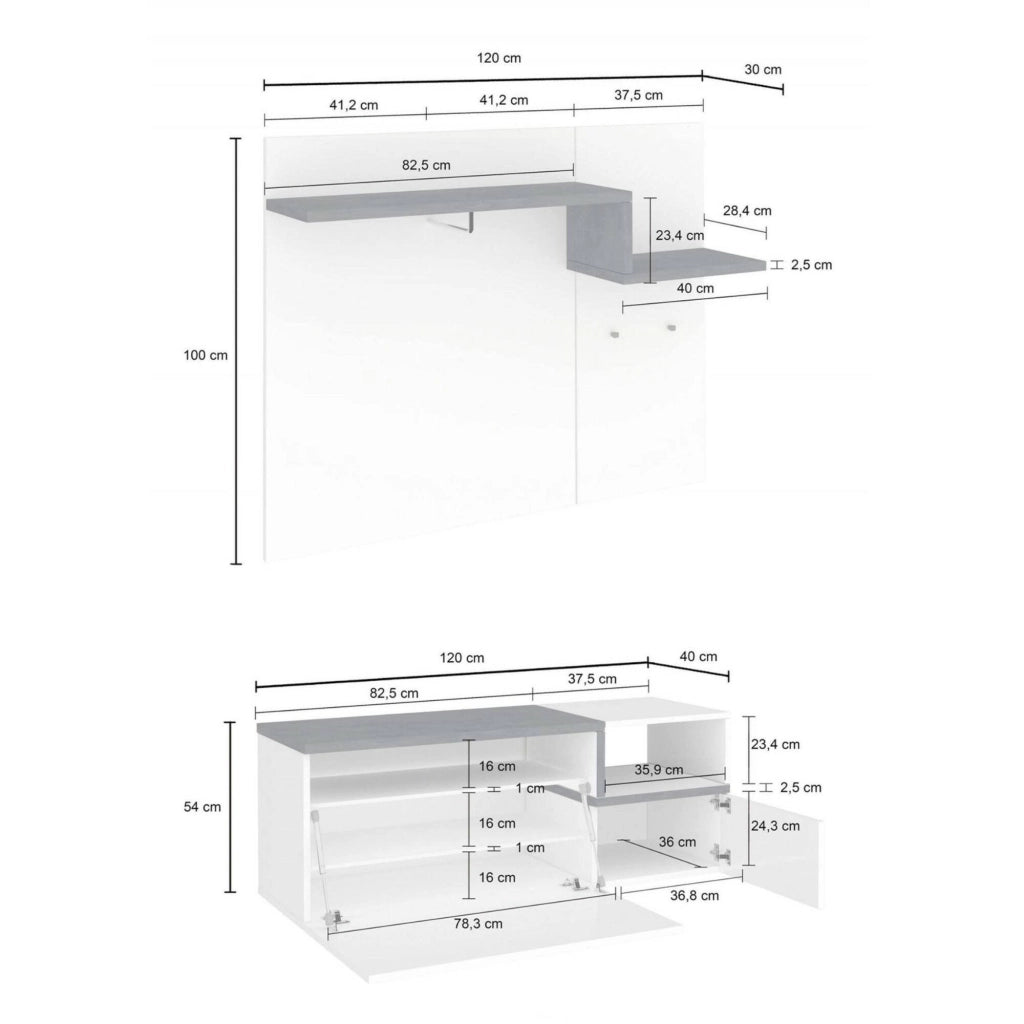 Graziella, Mobile da Ingresso 3 Ripiani Made in Italy, 120x40x154h cm Bianco Lucido
