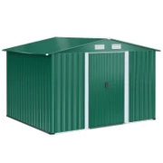 Casetta da Giardino Porta Utensili in Lamiera di Acciaio, Capanno da Giardino in Acciaio con Base e Porte Scorrevoli, 258x206x178cm, Verde