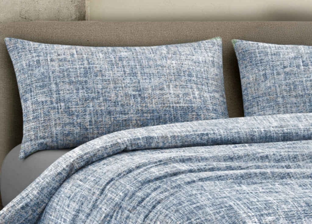 Completo Lenzuola Letto 100% Cotone Made In Italy Disegno Canva - Matrimoniale - Blu