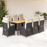 Set da Pranzo da Giardino 9 pz con Cuscini Nero in Polyrattan 3213337