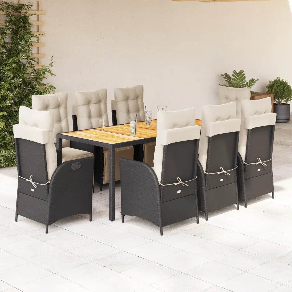 Set da Pranzo da Giardino 9 pz con Cuscini Nero in Polyrattan 3213337