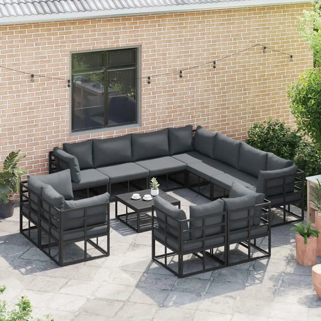 vidaXL Set Divano da Giardino con cuscino 12 pcs Nero Alluminio