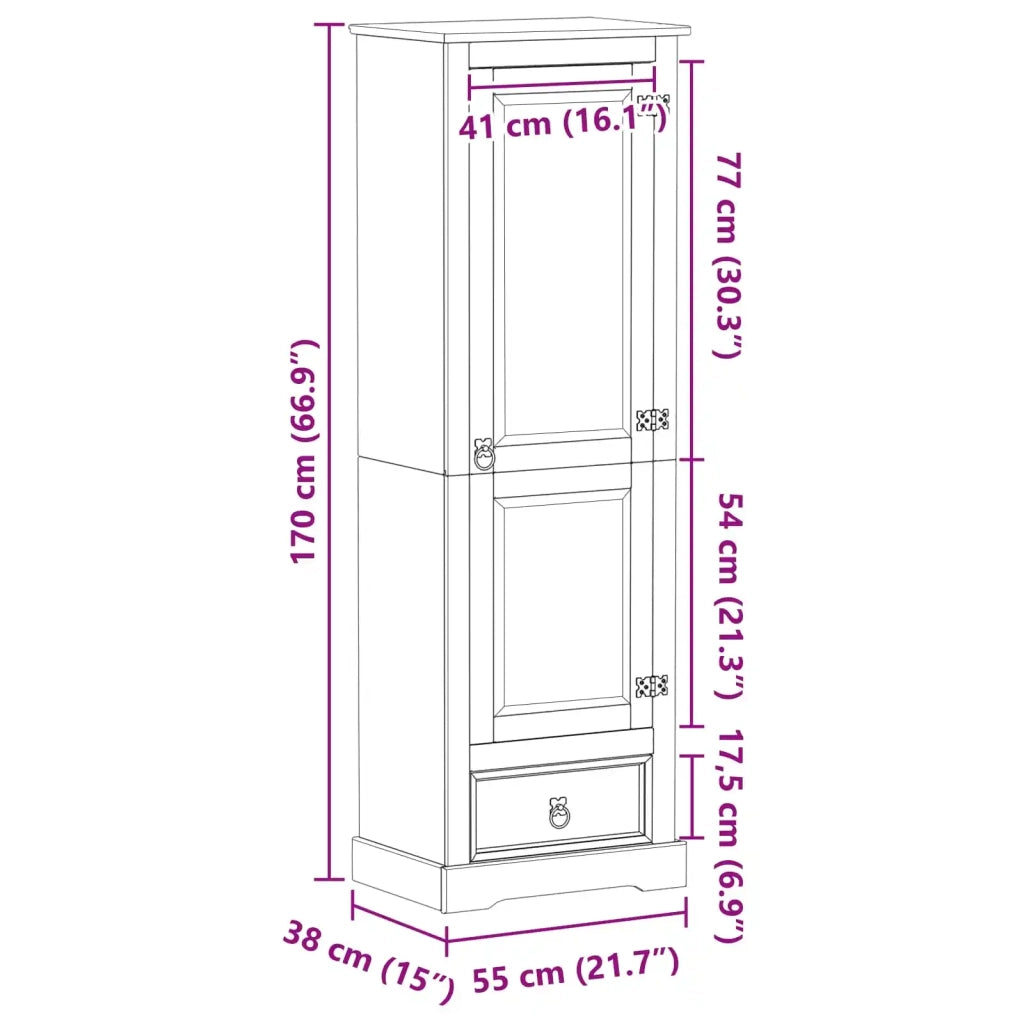 Armadi con cassetto Bianco 55 x 38 x 170 cm Pino massello 42024935