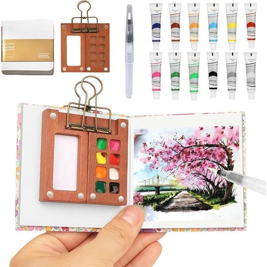 Set di acquarelli perfetto per viaggio - Mini paletta di acquarello - Paletta di acquarello portatile - Scatola di vernice leggera - 10 pezzi - 6x6 cm - Paletta di vernice compatta