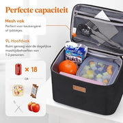 Lunchtas Isolata per Adulti - Thermos con Raffreddatore Idroimpermeabile - Nero - 9L - Picnic da Lavoro - Riciclabile - Compatta.