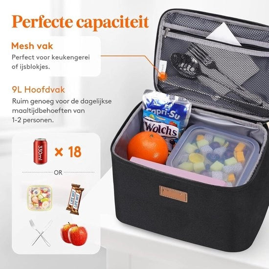Lunchtas Isolata per Adulti - Thermos con Raffreddatore Idroimpermeabile - Nero - 9L - Picnic da Lavoro - Riciclabile - Compatta.