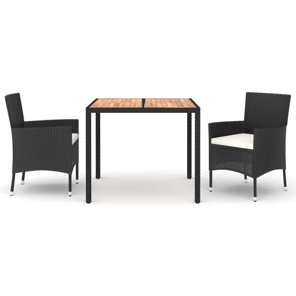 Set da Pranzo da Giardino 3 pz | Set Salotto da Giardino con Cuscini Nero in Polyrattan