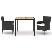 Set da Pranzo da Giardino 3 pz | Set Salotto da Giardino con Cuscini Nero in Polyrattan