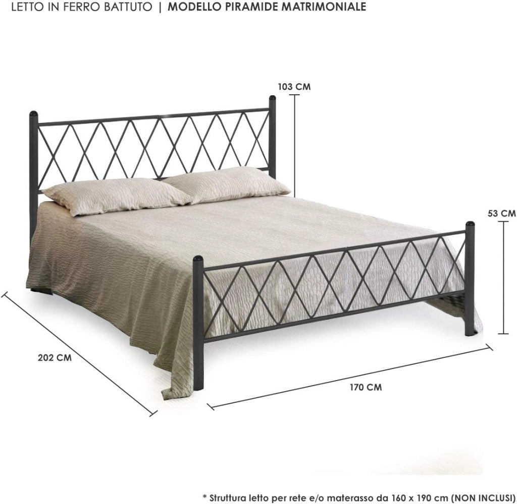Letto in Ferro Battuto Moderno matrimoniale PIRAMIDE cm 160x190 Artigianale colore Grigio