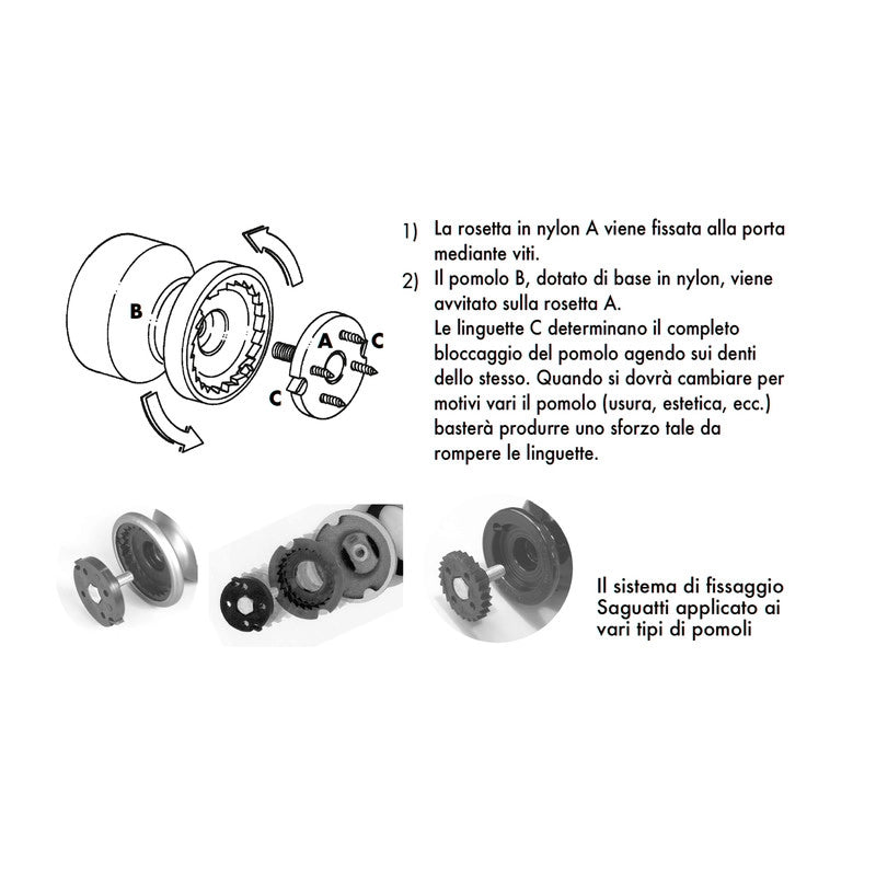 Pomolo fisso per porta SAGUATTI 669/70QB in nylon nero lucido